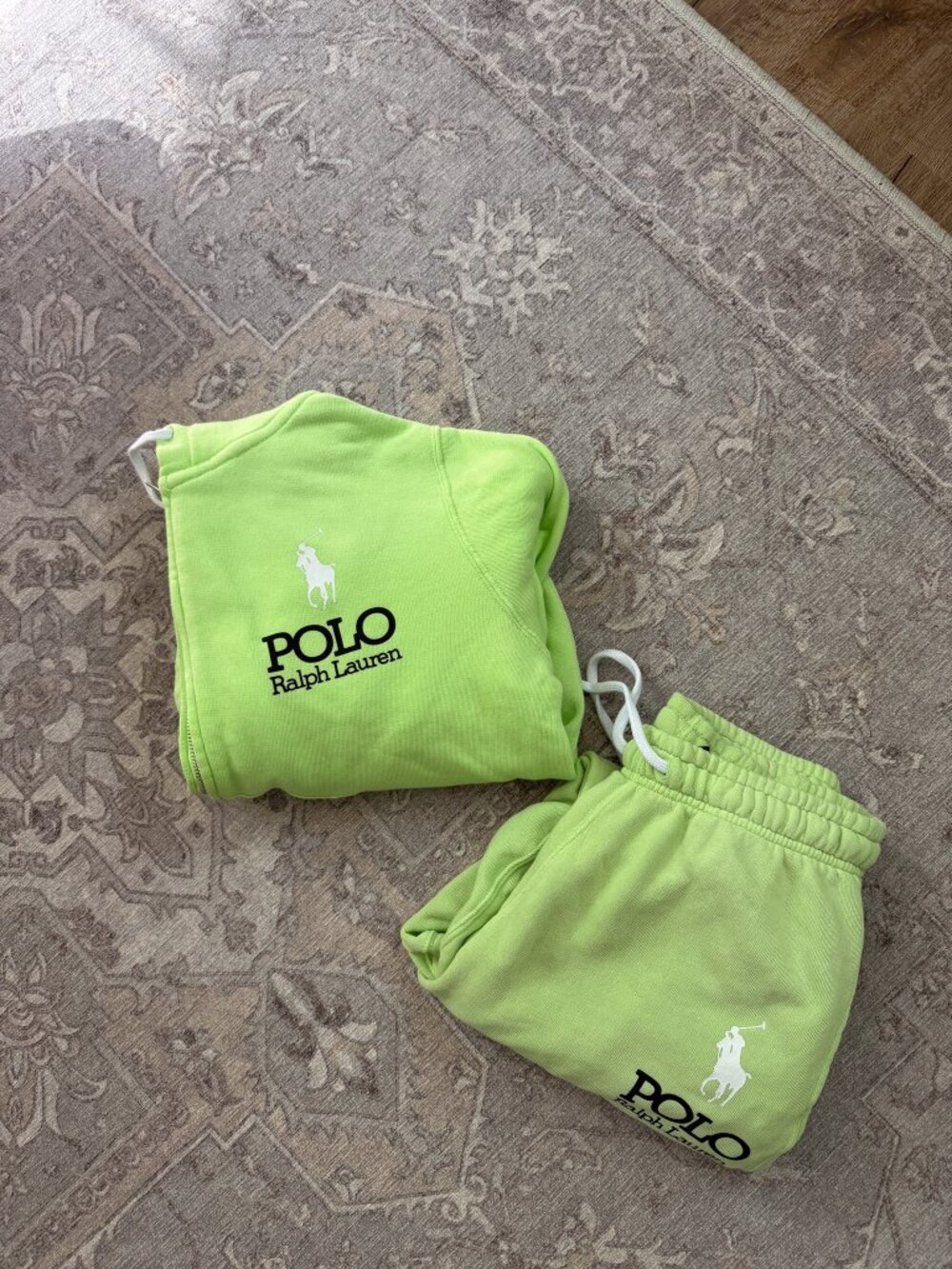 Neon Green Ralph Lauren Big Pony Fleece Zip Hoodie and Sweatpants SET - Small